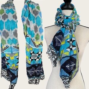 Blue and Green Patterned Scarf